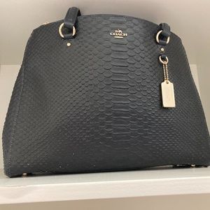 Navy Coach Stanton Stamped Snakeskin Leather Handbag, Holiday Gift For Her